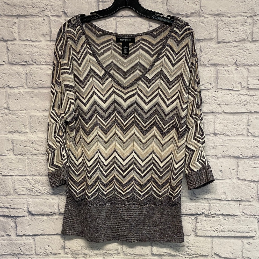 White House Black Market V-neck chevron sparkle sweater Size XL